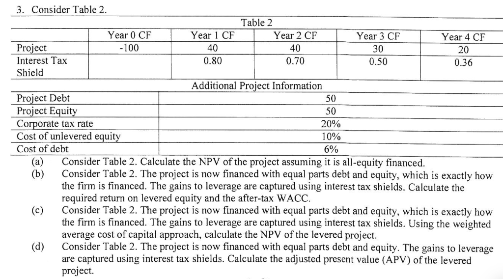  3. Consider Table 2 Table 2 Year 0 CF Year 2