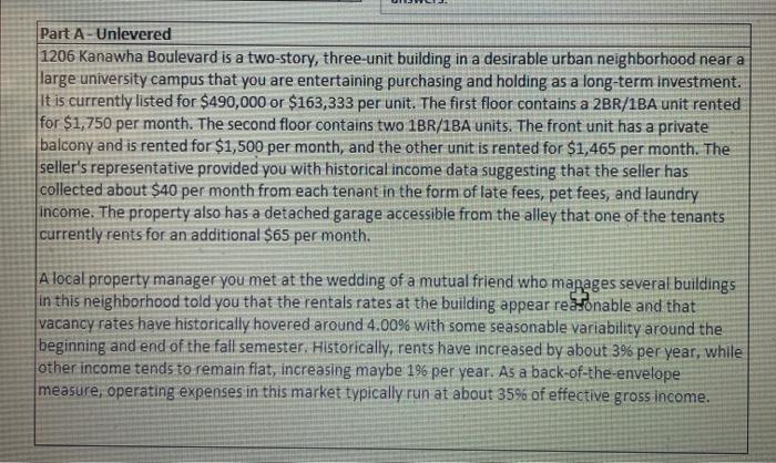 please help asap! this is an excel assignment problem Part A-Unlevered 1206