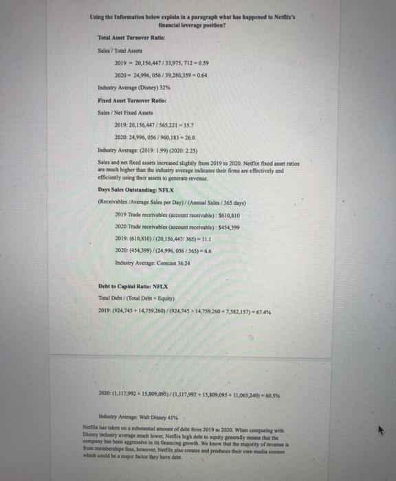  Using the Information below explain in a paragraph what has happened