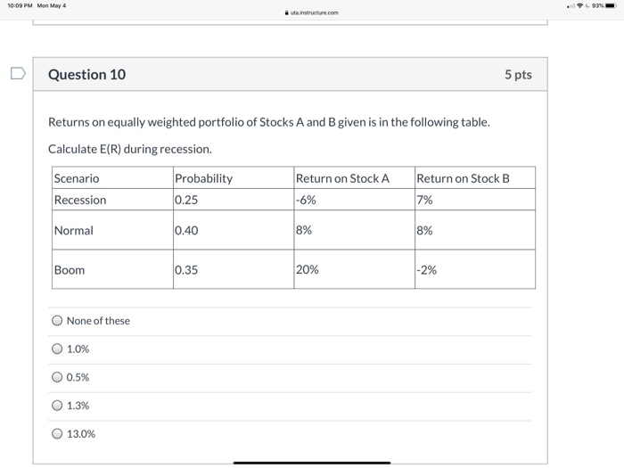  10:09 PM Mon May 4 . uta. Instructure.com D Question 10