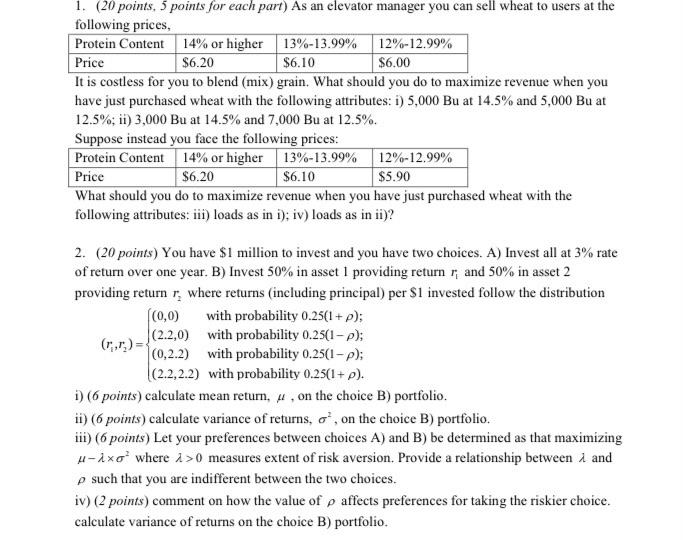 1. (20 points, 5 points for each part) As an elevator