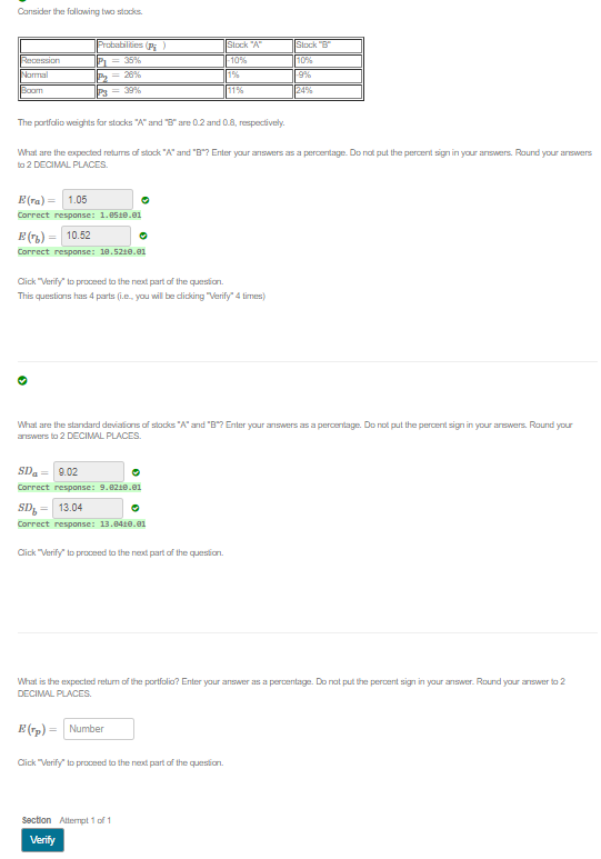  Consider the following two stics Probabilities (Pi) Slock "A" -10% P=