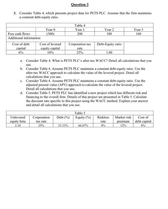  Question 3 3. Consider Table 4, which presents project data for