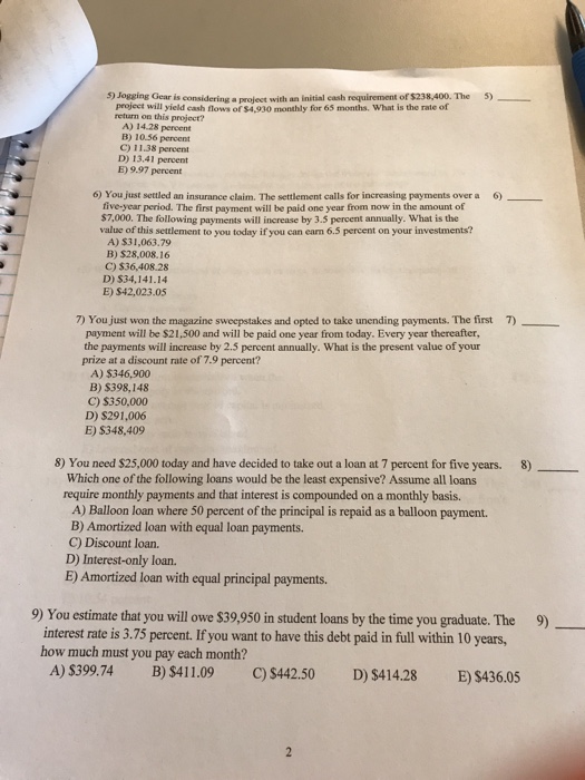  5) Jogging Gear is considering a project with an initial cash