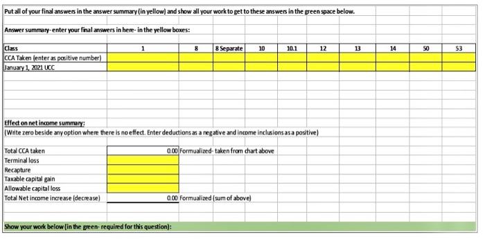 MAKE A CAPITAL COST ALLOWANCE TO GET THE AMOUNTS Put all of
