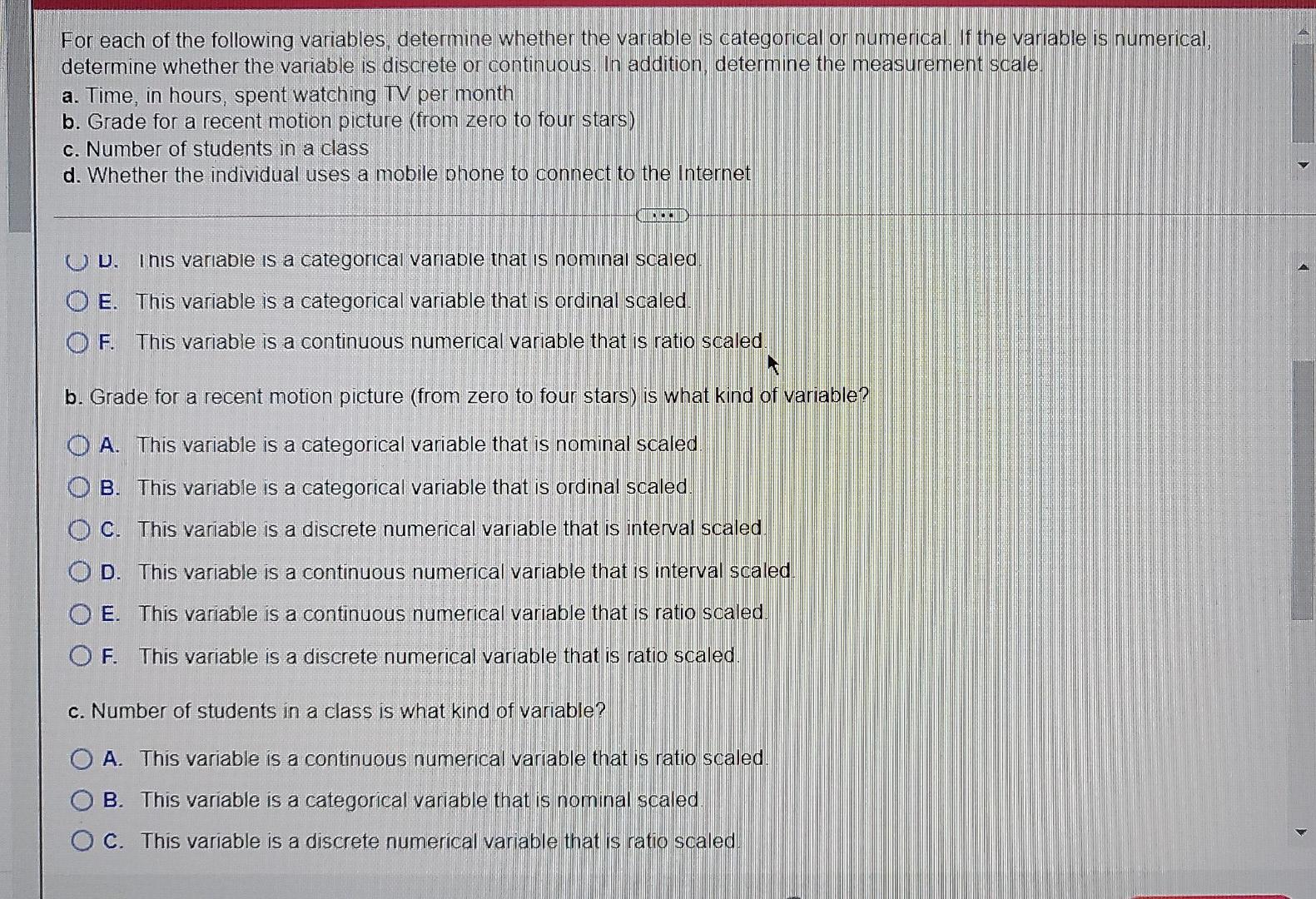 categorical or numerical if the variable is numerical, determine whether the variable