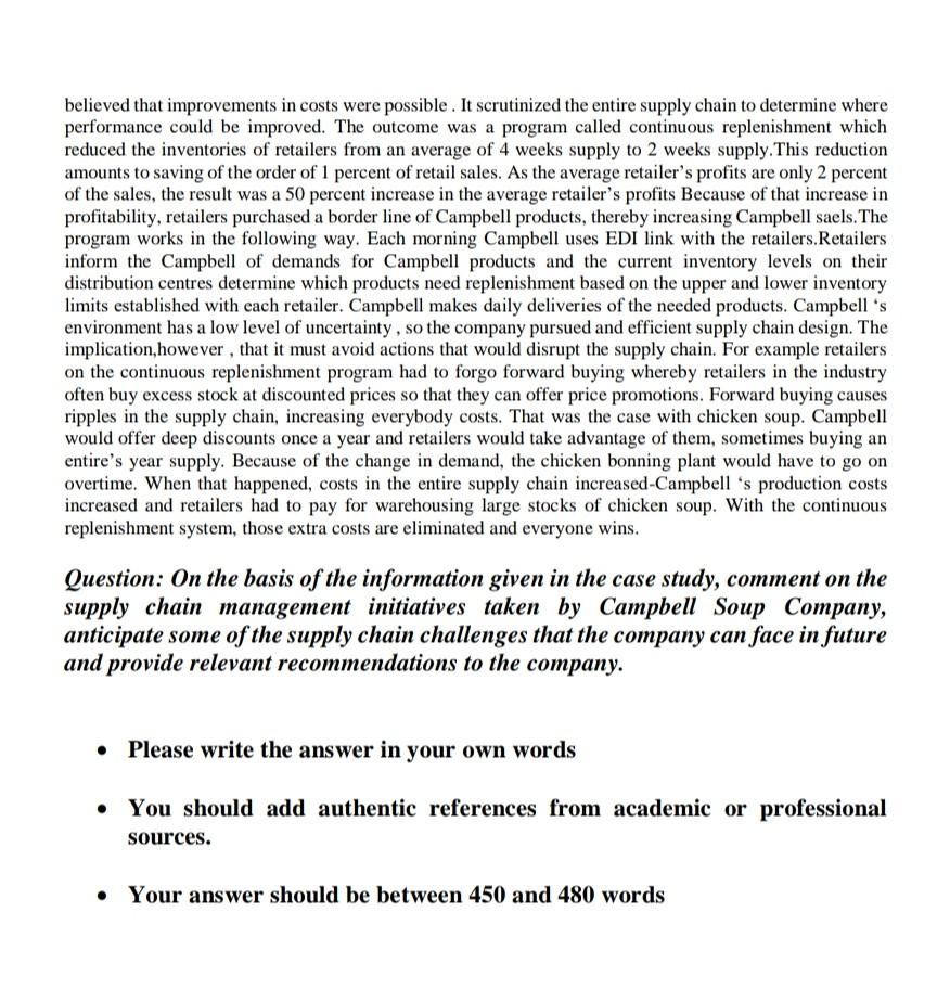 study and answer the question given at the end. Campbell Soup Company,