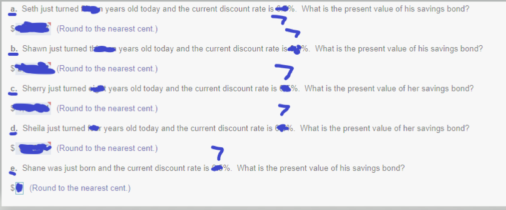 gives each of her grandchildren a $3,500 savings bond that matures in