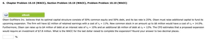  6. Chapter Problem 10.10 (WACC), Section Problem 10.10 (WACC), Problem Problem