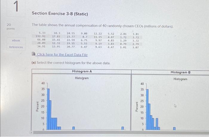  1 20 points eBook References Section Exercise 3-8 (Static) The table