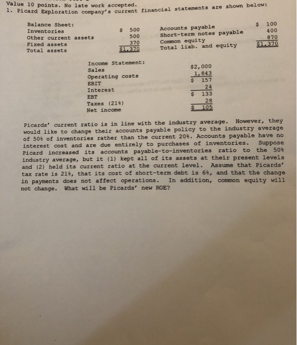  Value 10 points. No late work accepted. 1. Picard Expl oration