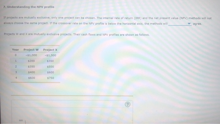  7. Understanding the NPV profile If projects are mutually exclusive, only