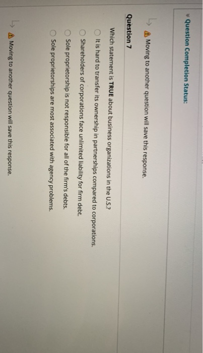  Question Completion Status: -> Moving to another question will save this