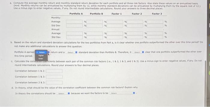 monthly excess returns to two different actively managed stock portfolios (A and