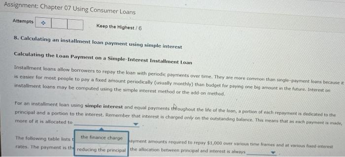  calculating an installment loan payment using simple interest(please make sure to