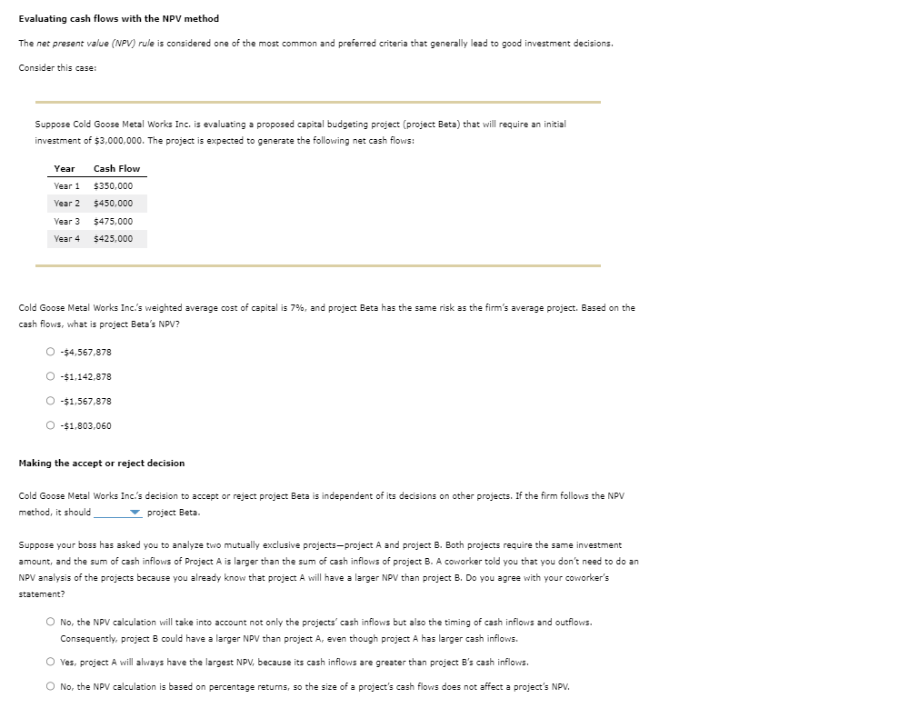 3. Net present value (NPV) Evaluating cash flows with the NPV method