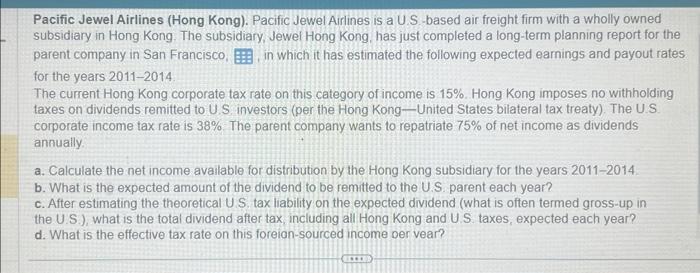 please only C and D this table is c Pacific Jewel Airlines