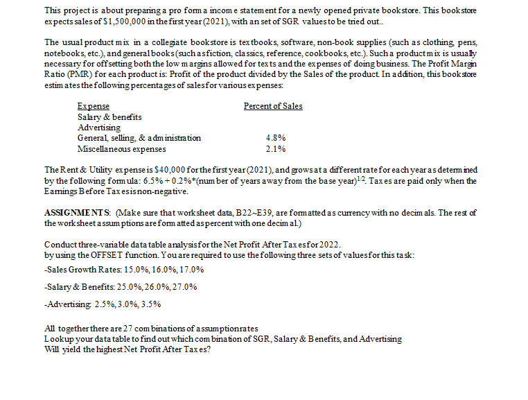 **please show formulas** This project is about preparing a pro form a
