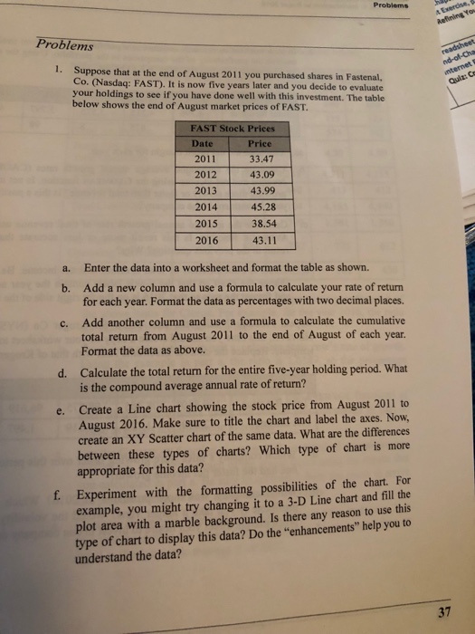  Excel format Problems Problems 1. Suppose that at the end of