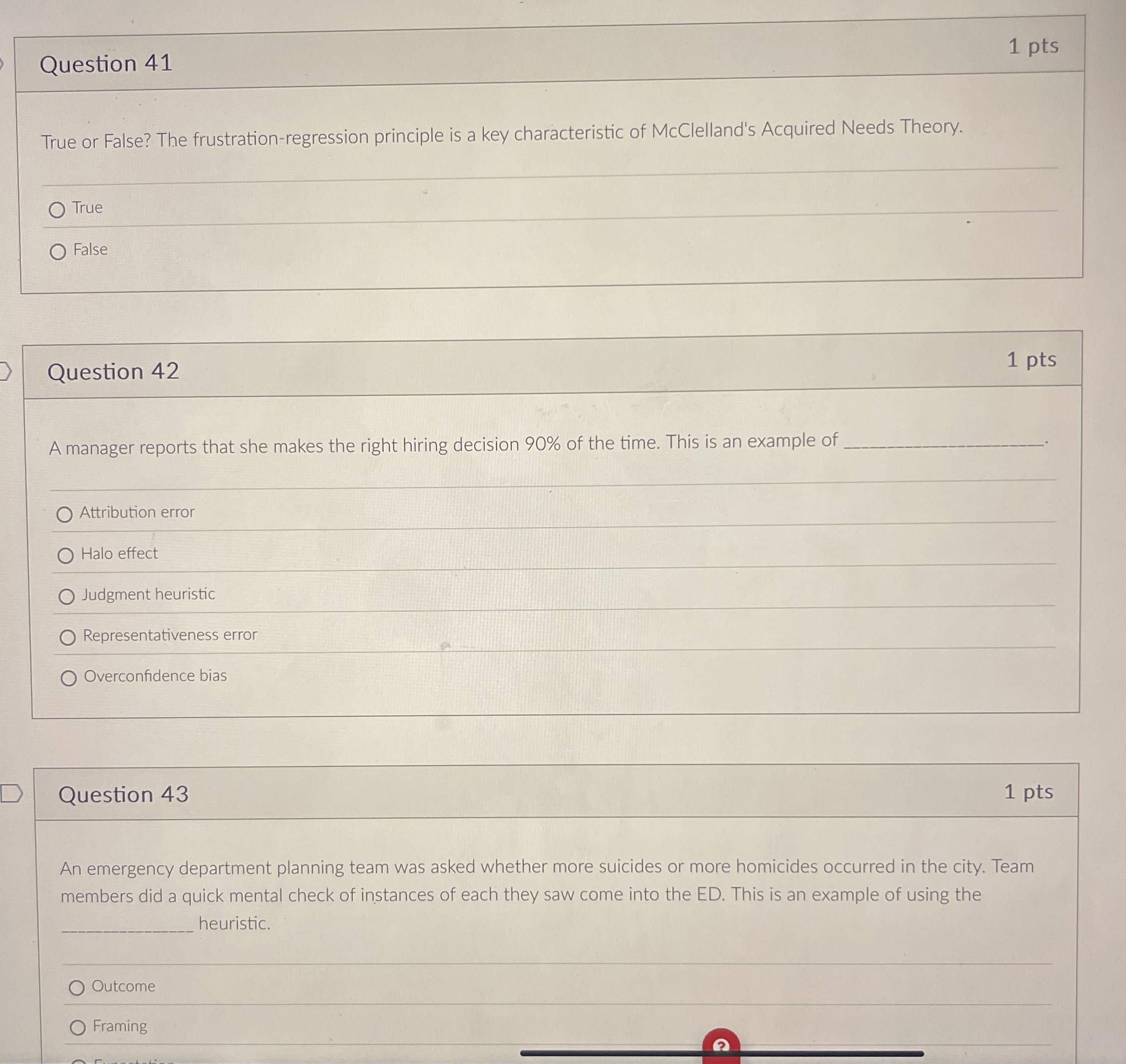  Question 41 True or False? The frustration-regression principle is a key
