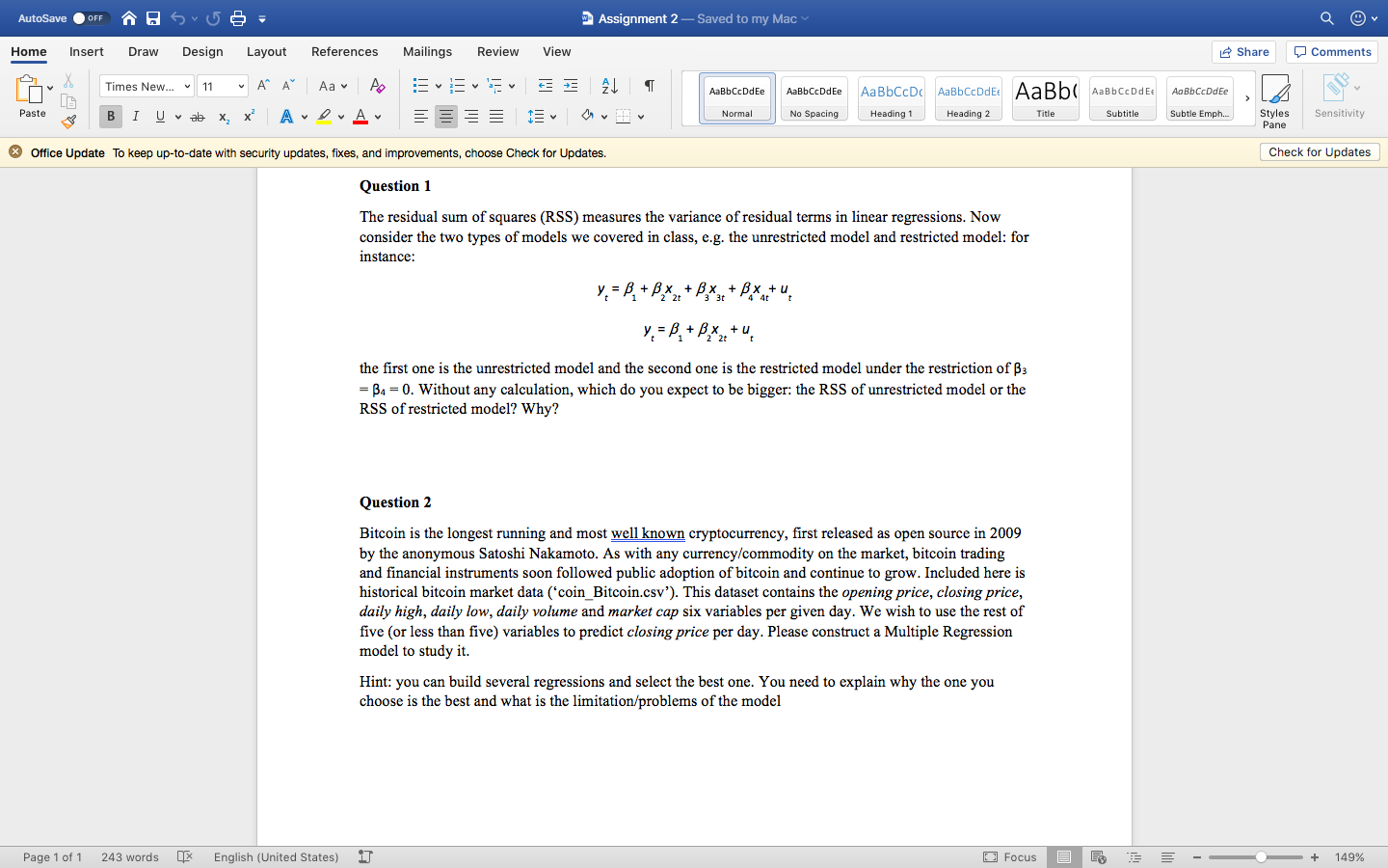 AutoSave OFF Assignment 2- Saved to my Mac Home Insert Draw