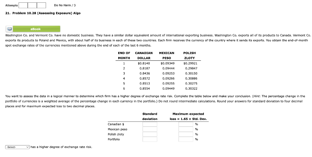  Attempts Do No Harm/9 21. Problem 10.28 (Assessing Exposure) Algo eBook