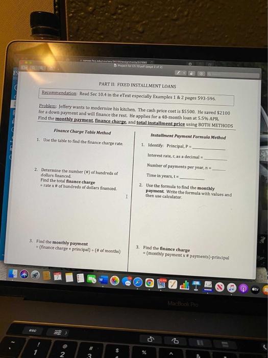  PARTIT: FIXED INSTALLMENT LOANS Recommendation: Read Sec 10.4 in the eText