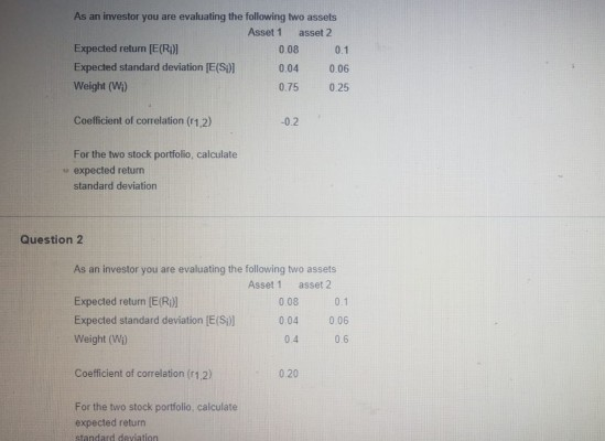 weight of security 1 to give the minimum portfolio variance As an