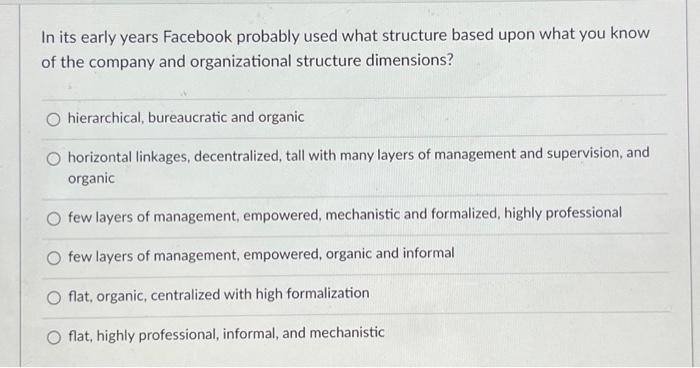 In its early years Facebook probably used what structure based upon