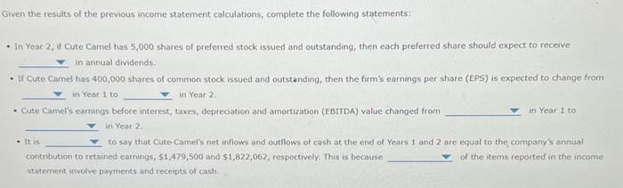 to the nearestwhole dollar. Siven the results of the previous income statement