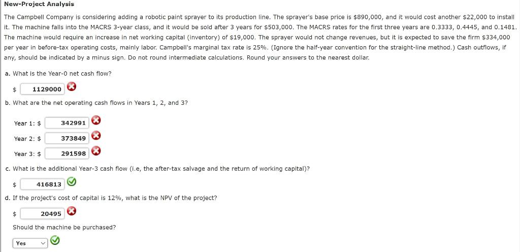 New-Project Analysis The Campbell Company is considering adding a robotic paint