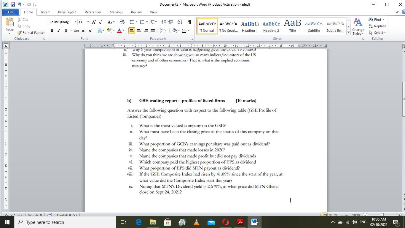 WIDU Document2 - Microsoft Word (Product Activation Failed) File Home Insert