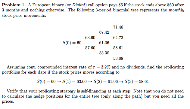 Problem 1. A European binary (or Digital) call option pays s5