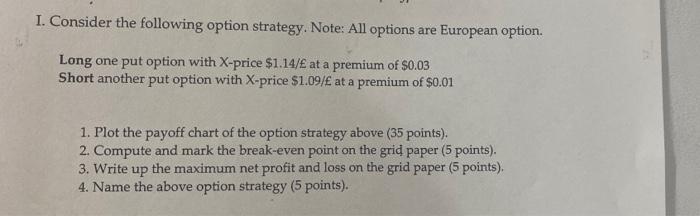 please plot I. Consider the following option strategy. Note: All options are