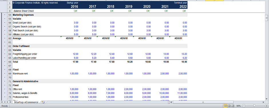 complete the assumptions section of the financial model. What is the closing