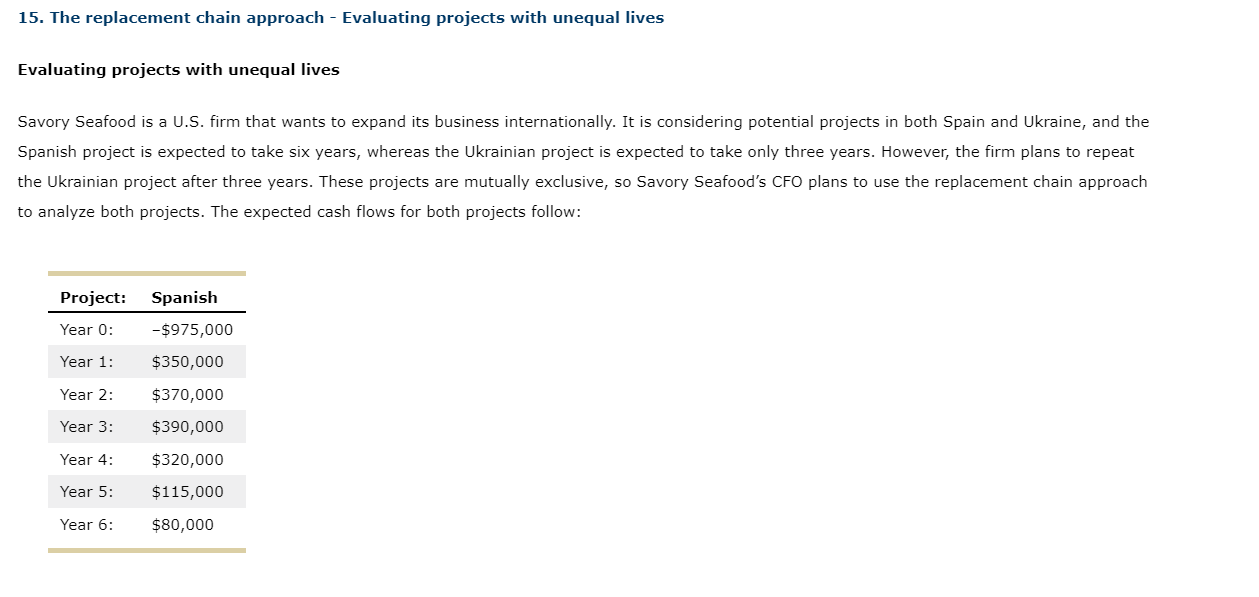  15. The replacement chain approach - Evaluating projects with unequal lives