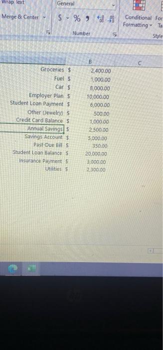 + Number B Salary S Mortgage Payments Money Market Accounts Mutual Funds