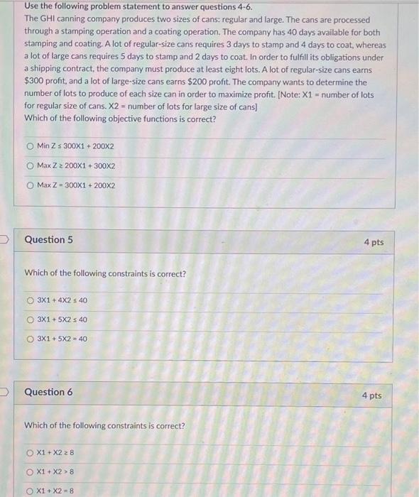  Use the following problem statement to answer questions 4.6. The GHI