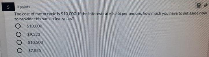 Please answer all question 5 5 3 points The cost of motorcycle