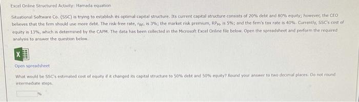  Excel Online Structured Activity: Hamada equation Situational Software Co. (SSC) is