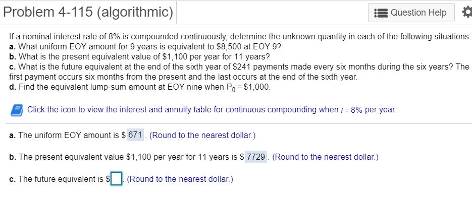 Problem 4-115 (algorithmic) Question Help If a nominal interest rate of