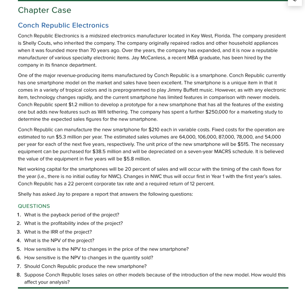 Please show work in excel. What additional information do you need? Chapter