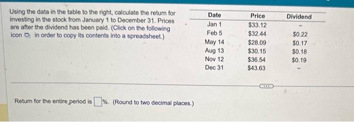 help please Using the data in the table to the right, calculate
