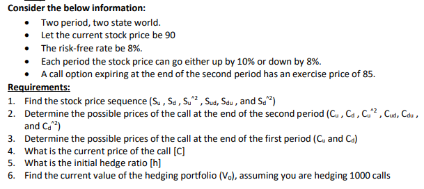 Consider the below information: Two period, two state world. Let the