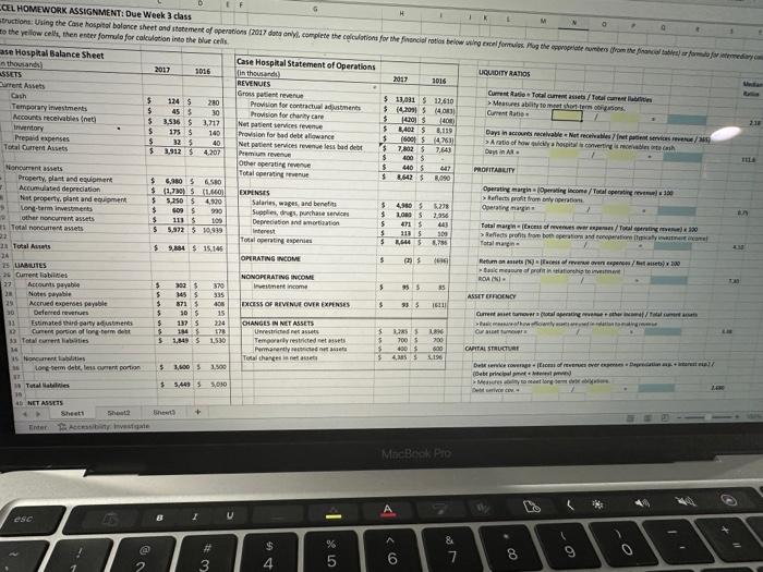 complete the ratio calculations using excel formulas from data in the case