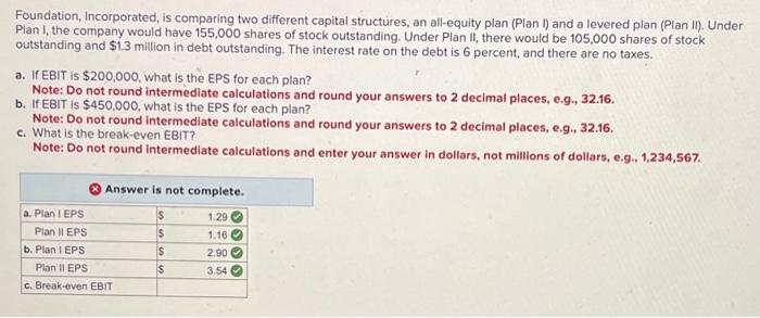 Help me find the break-even EBIT given the information provided. Please provide