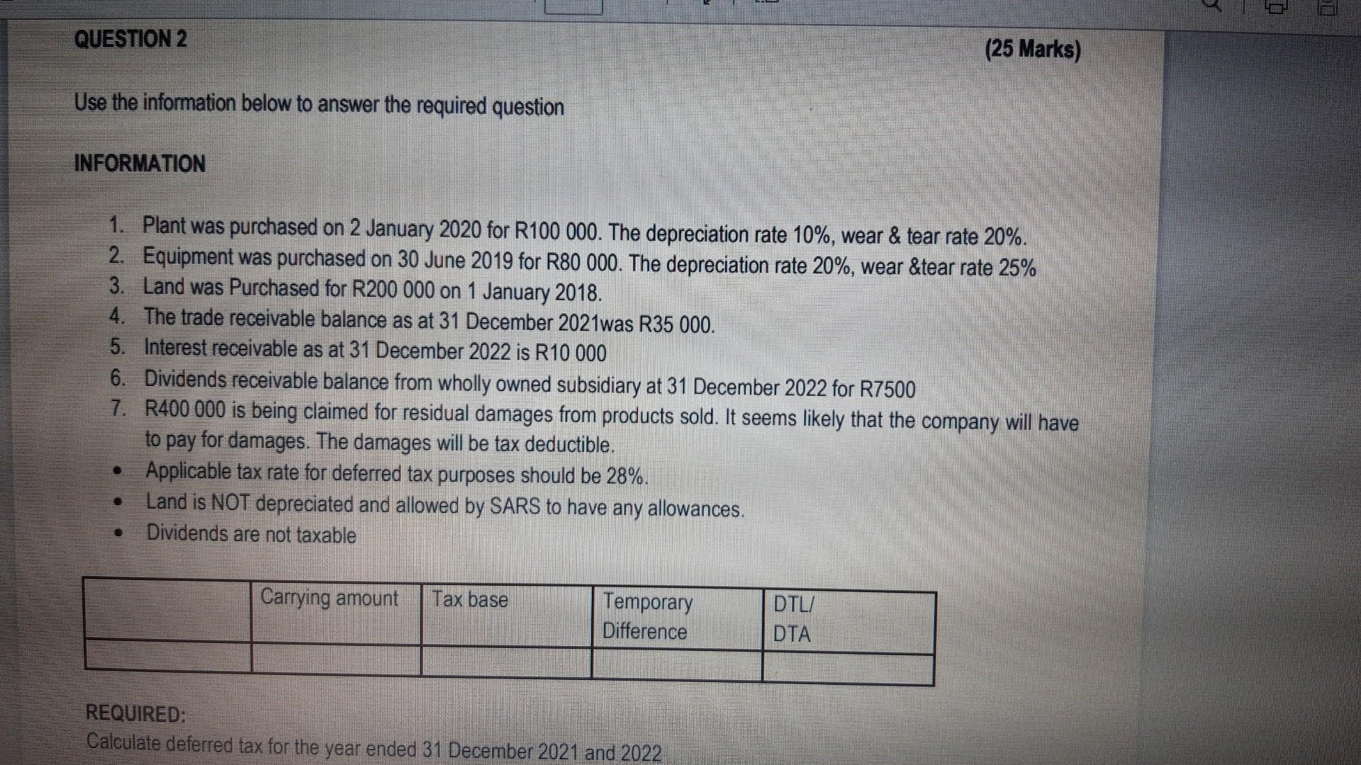  Use the information below to answer the required question INFORMATION 1.