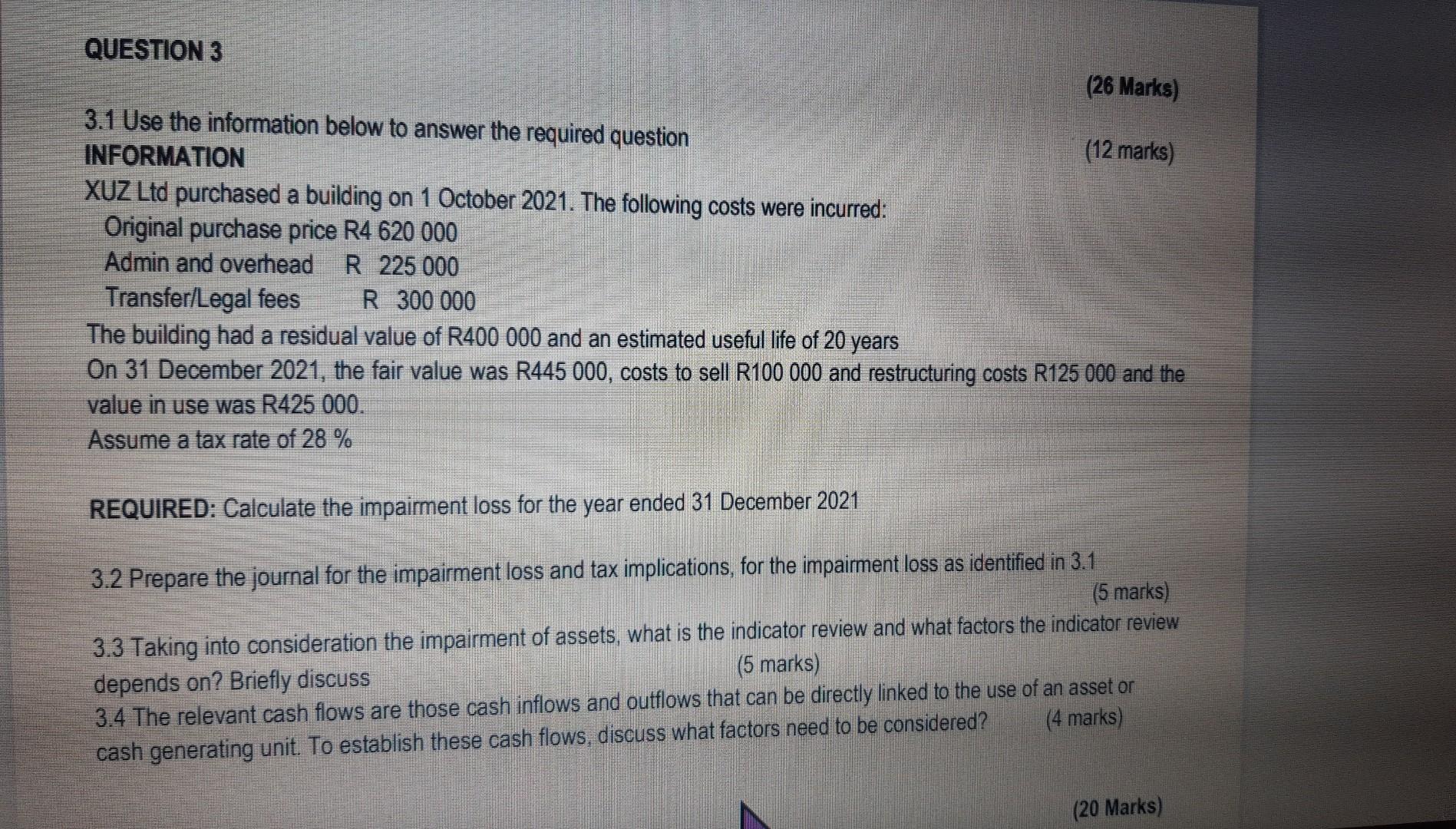 Plant was purchased on 2 January 2020 for R100 000. The depreciation