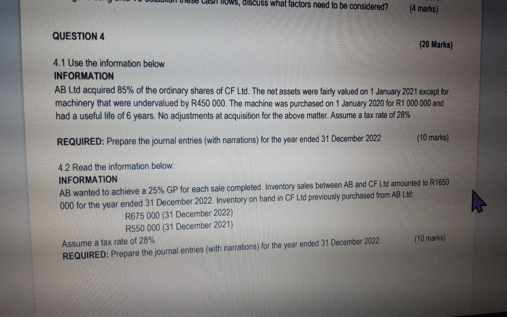 rate 10%, wear \& tear rate 20%. 2. Equipment was purchased on