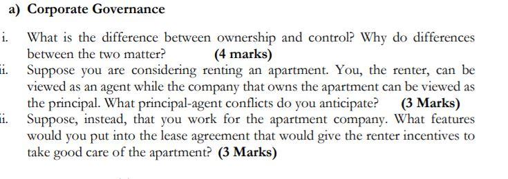  a) Corporate Governance i. Li. What is the difference between ownership